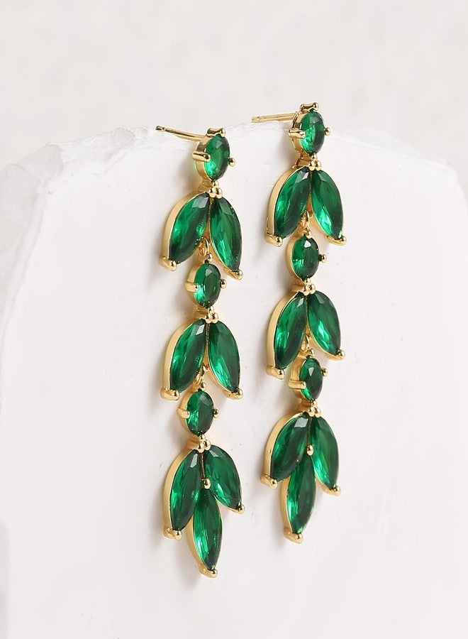 GAOKOXI Green Emerald Cubic Zirconia Wedding Earrings for Bridal Elegant Rhinestone Crystal Drop Dangle Earrings for Women Bridesmaids Guest Party Prom Jewelry Trendy - Image 5